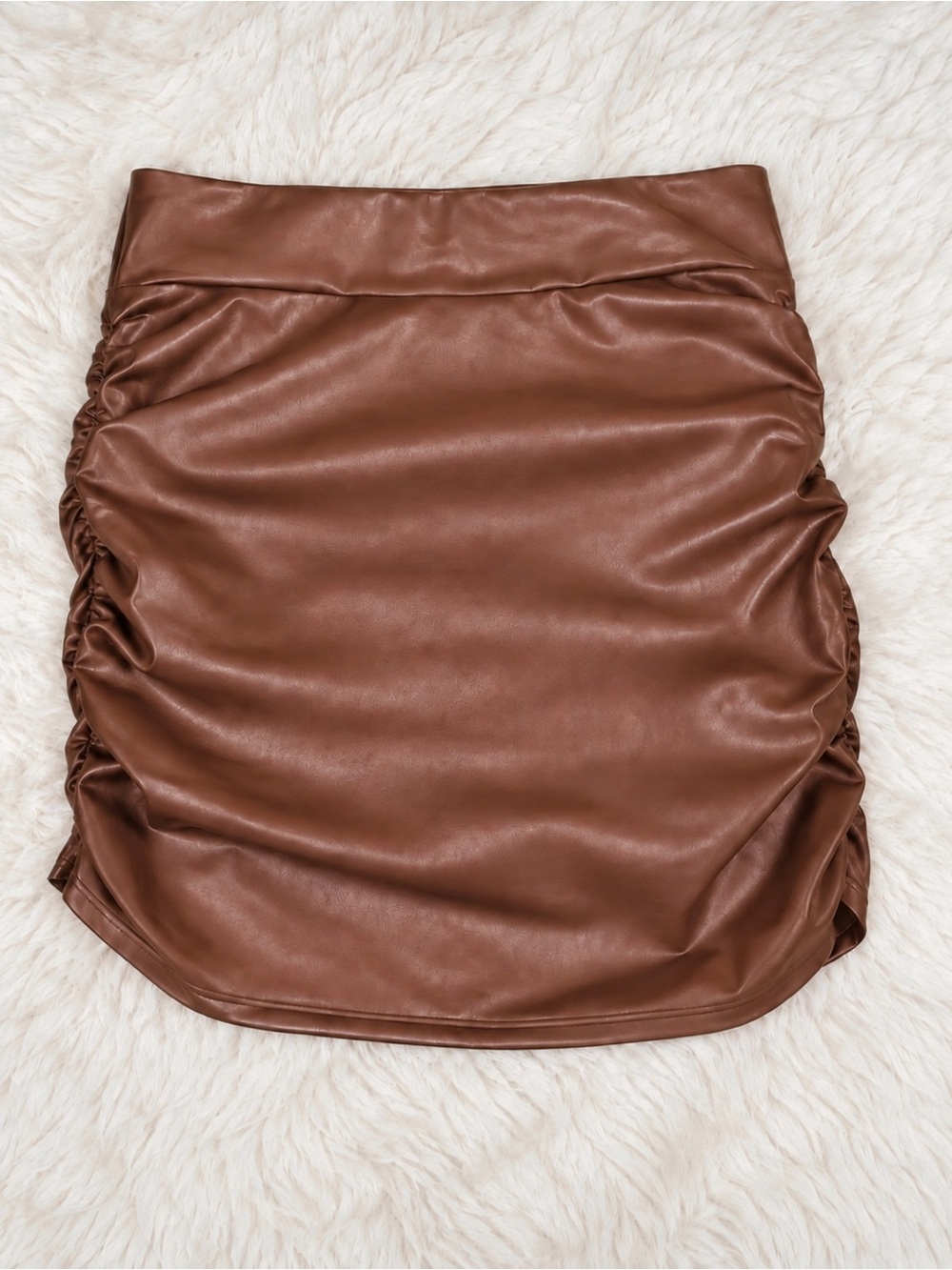 Halara Rustic Brown Ruched 2-in-1 Faux Leather Mini Skirt Small NWOT